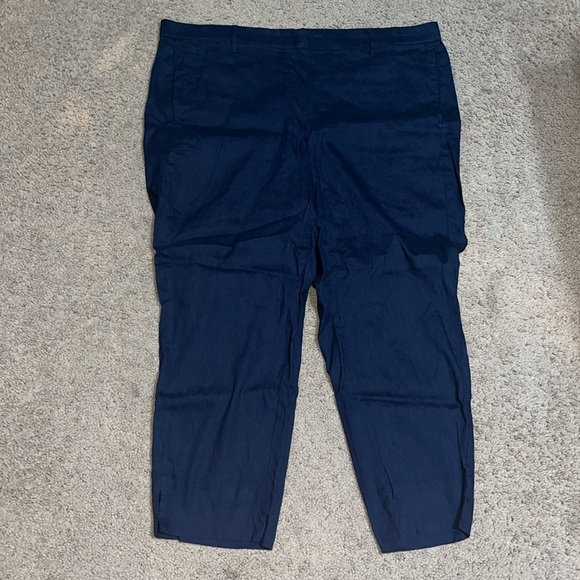 J. Jill Cropped Linen Stretch Wide Leg Pants Navy Blue 2X - Picture 3 of 8